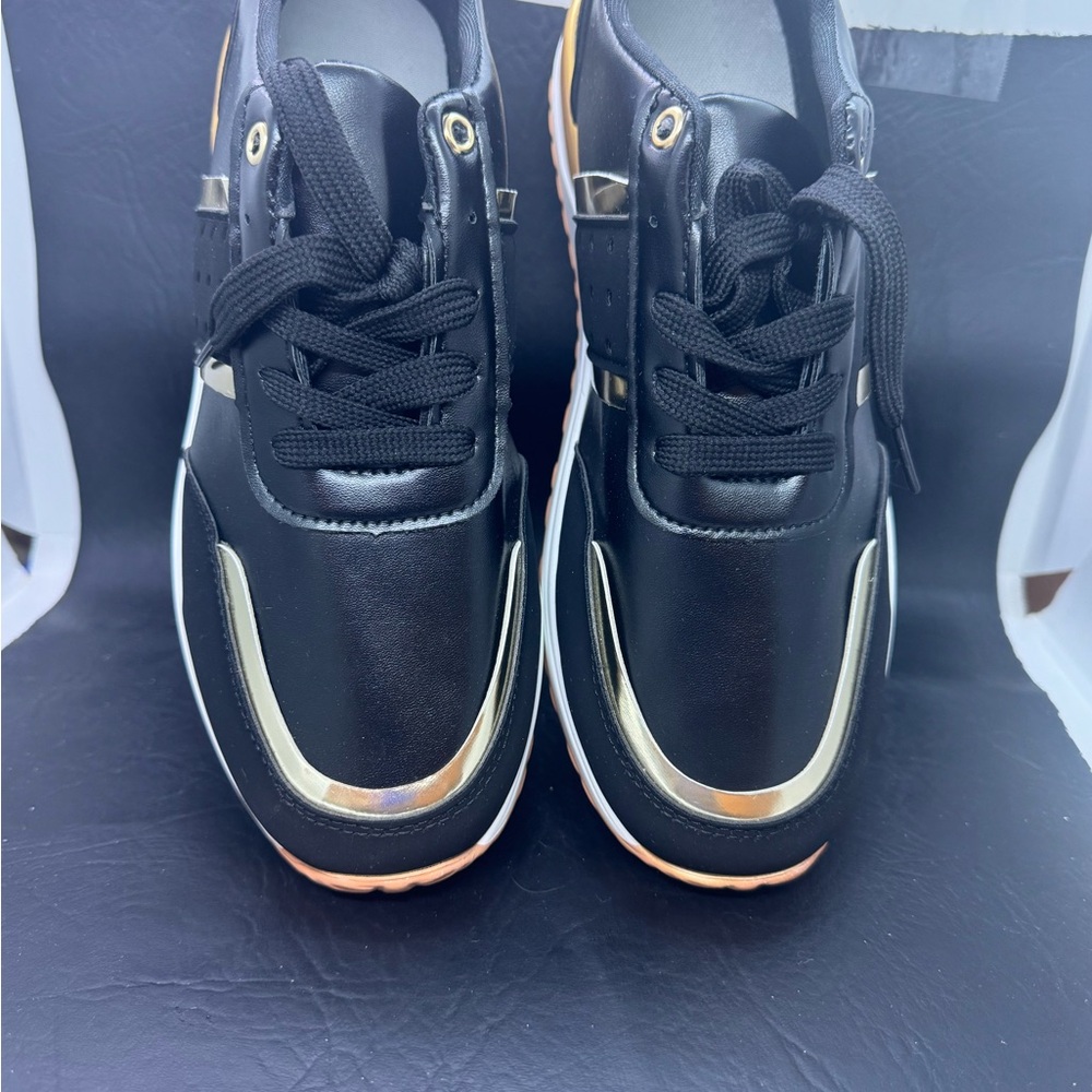 Black and Gold women’s Sneakers New - Picture 3 of 6